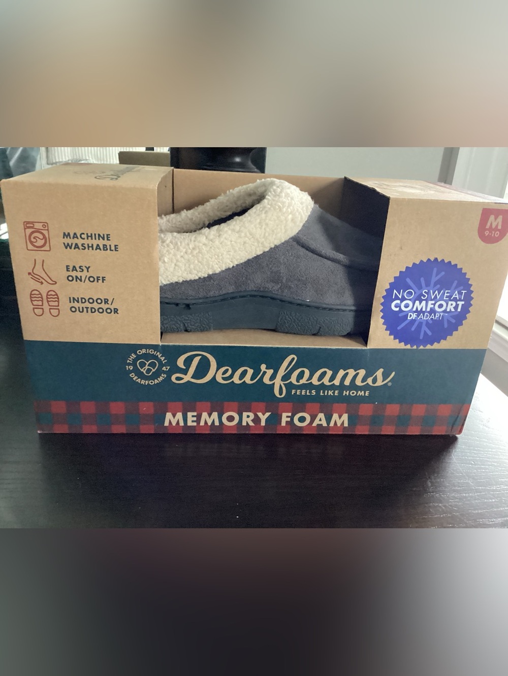 dearfoams Gray Suede Memory Foam Clog Slippers with Cream Sherpa Lining